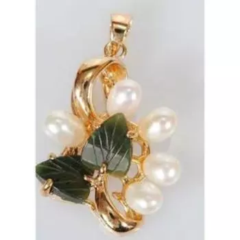 Подвеска с жемчугом и нефритом "Дуги", позолота с родированием