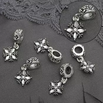 Подвеска "Снежинка", цвет белый в чернёном серебре