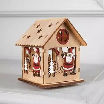 Подвеска световая "Дом с Дедом Морозом", 11х8.5 см, 2 ААА (не в компл), Т/БЕЛЫЙ