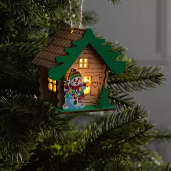 Подвеска световая «Дом снеговика», 95х8.5 см, 1 LED, от батареек AG103, свечение тёплое белое