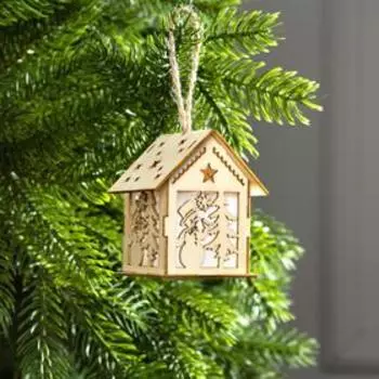 Ёлочная игрушка «Домик со снеговиком», от батареек, свечение RGB