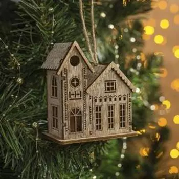 Ёлочная игрушка «Домик с башней», 9х5х8 см, 1 LED, от батареек, свечение тёплое белое