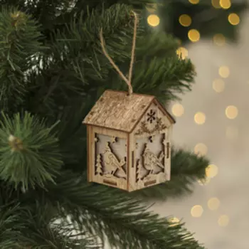 Ёлочная игрушка «Домик с птицей», 8х5х6 см, 1 LED, от батареек, свечение тёплое белое