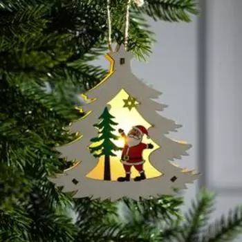 Ёлочная игрушка «Ёлочка с Дедом Морозом», 12х11х2 см, от батареек, свечение тёплое белое