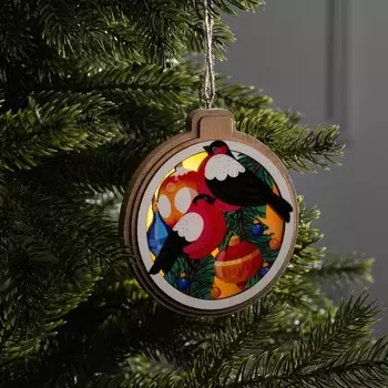 Подвеска световая «Снегири», 10 см, от батареек LR413, свечение тёплое белое