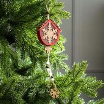 Ёлочная игрушка «Домик со снежинкой», 9х8х4 см, от батареек, свечение тёплое белое