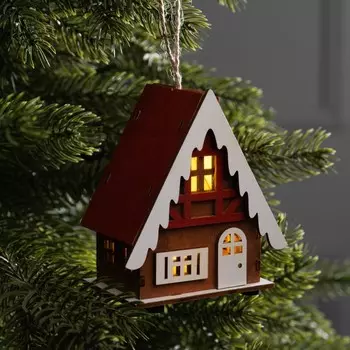 Подвеска световая «Зимний домик», 95.510 см, 1 LED, от батареек AG103, свечение тёплое белое