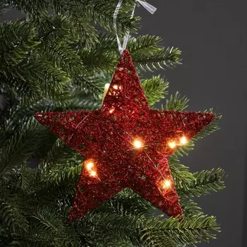 Подвеска световая «Звезда красная», 2020х5 см, 10 LED, от батареек AG133, свечение тёплое белое