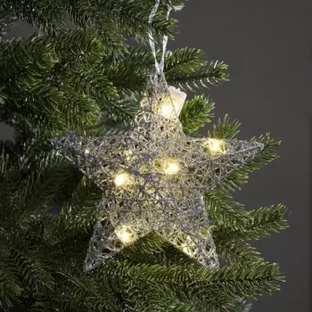 Подвеска световая «Звезда серебристая», 2020х5 см, 10 LED, от батареек AG133, свечение тёплое белое