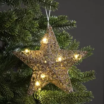 Подвеска световая «Звезда золотистая», 2020х5 см, 10 LED, от батареек AG133, свечение тёплое белое