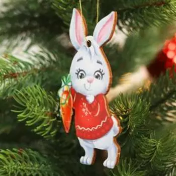 Ёлочная игрушка - подвеска деревянная «Новый год! Зайчик»