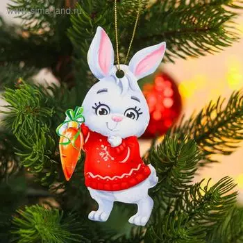 Ёлочная игрушка - подвеска деревянная «Новый год! Зайчик»