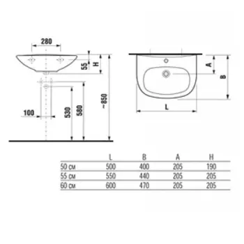 Подвесная раковина Jika Zeta, 55 x 45 см, без пьедестала