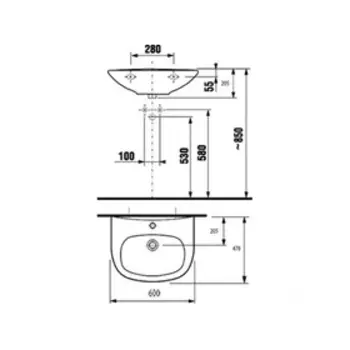Подвесная раковина Jika Zeta, 60 x 47 см, без пьедестала
