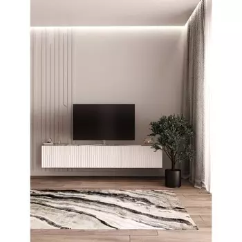 Тумба под ТВ подвесная «Глэйс», 2108436368 мм, ЛДСП белый бриллиант/МДФ белый софт