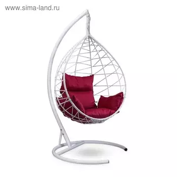 Подвесное кресло Alicante белое, бордовая подушка, стойка