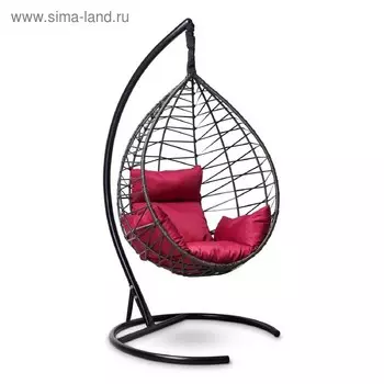 Подвесное кресло Alicante черное, бордовая подушка, стойка