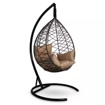 Подвесное кресло Alicante коричневое, бежевая подушка, стойка