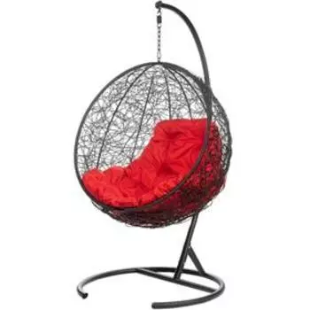 Подвесное кресло "Kokos» Black, красная подушка, стойка 195*95*75 см