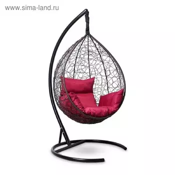 Подвесное кресло SEVILLA коричневое, бордовая подушка, стойка