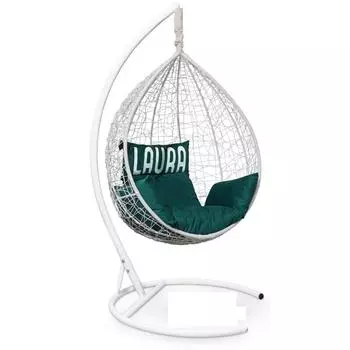 Подвесное кресло "SEVILLA VELOUR" белое, зеленая подушка, стойка, 110х115х195см