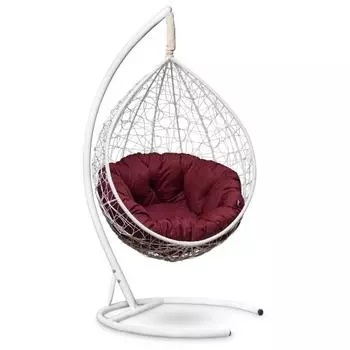 Подвесное кресло "SEVILLA VERDE" белое, бордовая подушка, стойка, 115х110х195см
