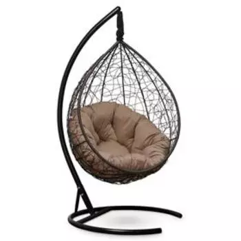 Подвесное кресло "SEVILLA VERDE" коричневое, бежевая подушка, стойка, 115х110х195см