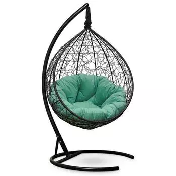 Подвесное кресло "SEVILLA VERDE VELOUR" черное, бирюзовая подушка, стойка, 115х110х195см