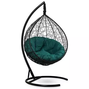 Подвесное кресло "SEVILLA VERDE VELOUR" черное, зеленая подушка, стойка, 115х110х195см