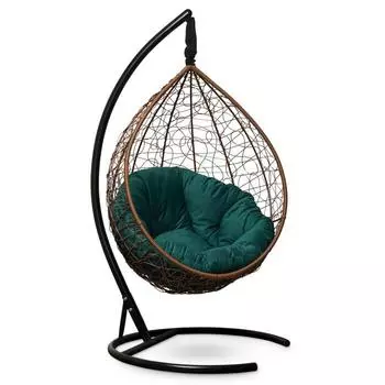 Подвесное кресло "SEVILLA VERDE VELOUR" горячий шоколад, зеленая подушка, стойка, 115х110х195см 689