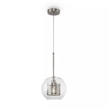 Подвесной светильник 60Вт, 1хE14, 37,8x20 см, никель