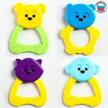 Погремушка - прорезыватель «Зверята - малыши», эластичная ручка, виды и цвет МИКС
