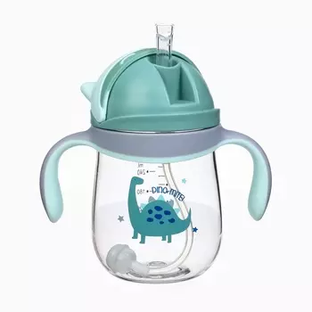 Поильник детский M&B «Котик» с трубочкой, от 9 мес., 280 мл., серо-голубой