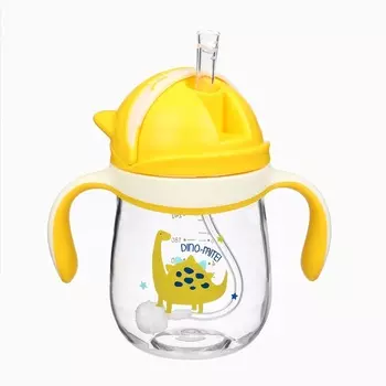 Поильник детский M&B «Котик» с трубочкой, от 9 мес., 280 мл., молочно-желтый