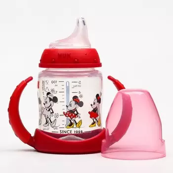 Поильник непроливайка с мягким носиком FC+, с инд.темпер., 150 мл., Микки Маус, цвет красный