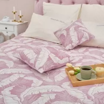 Покрывало хлопковое Этель «Перья» 220х240±5 см, цвет фиолетовый, 100%хлопок, 300гр/м2