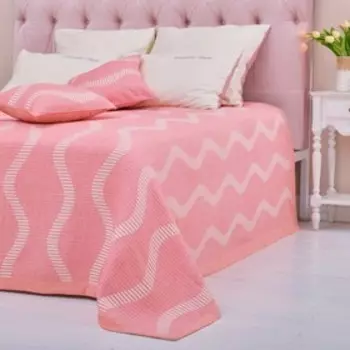 Покрывало хлопковое Этель «Волны» 200х240±5 см, цвет розовый, 100%хлопок, 300гр/м2