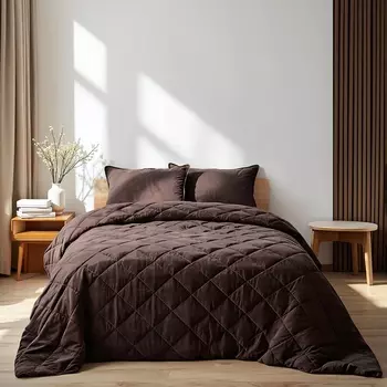 Покрывало «Этель» 220240±5 см, велюр, коричневое