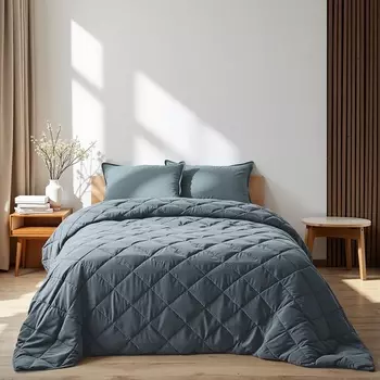 Покрывало Этель 260х240±5см, цвет серо-голубой, велюр, полиэстер