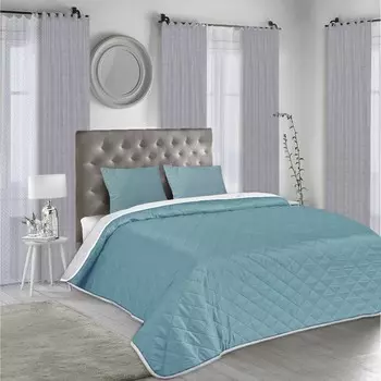 Покрывало стёганое двустороннее Melissa, размер 200x200 см, цвет бирюза/белый