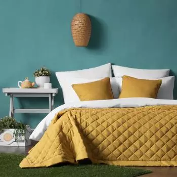 Покрывало с наволочками «Ким», размер 230х250 см, цвет горчичный