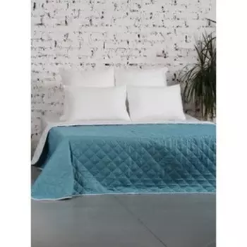 Покрывало стеганное Melissa, размер 200x220 см, цвет бирюза, белый