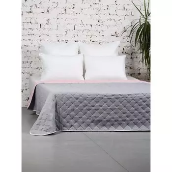 Покрывало стёганое двустороннее Melissa, размер 200x200 см, цвет розовый/серый