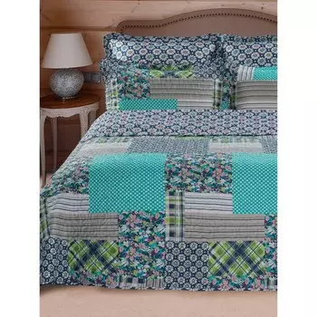 Покрывало стёганое и наволочки Patchwork green, размер 150х200 см, 50х70 см, цвет серый