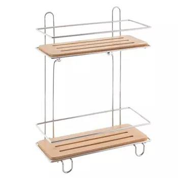 Полка Axentia Bonja 2-х ярусная, прямая, хромированная с бамбуком, 26,5х13х34 см