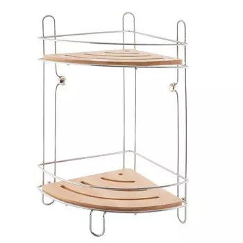 Полка Axentia Bonja 2-х ярусная, угловая, хромировання с бамбуком, 19,5х36,5х19,5 см