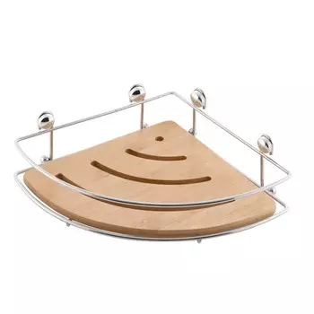 Полка Axentia Bonja одноярусная, угловая, хромированная с бамбуком, 20х8,5х20 см