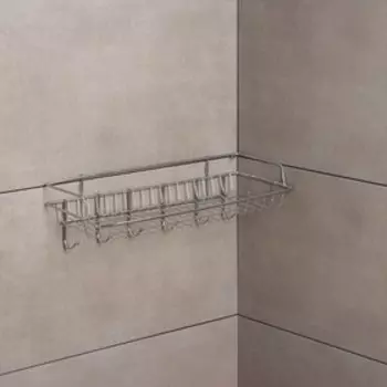 Полка универсальная Доляна, бытовая, с крючками, 421215 см, хромированная