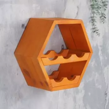 Полка деревянная под 5 бутылок и бокалы, 40х30х40 см