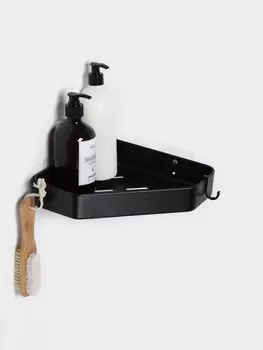 Полка для ванной Stlz, угловая с крючками, чёрная